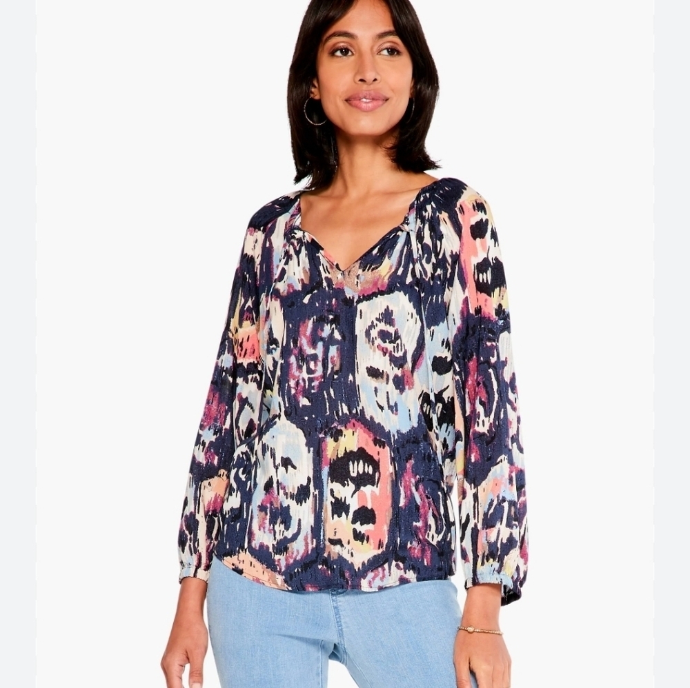 Nic+Zoe Medallion Mix Top Blue Multi Size Medium